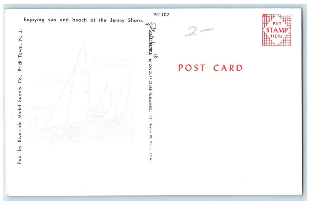 c1960 Greetings From Ship Botton New Jersey Banner NJ Vintage Antique Postcard