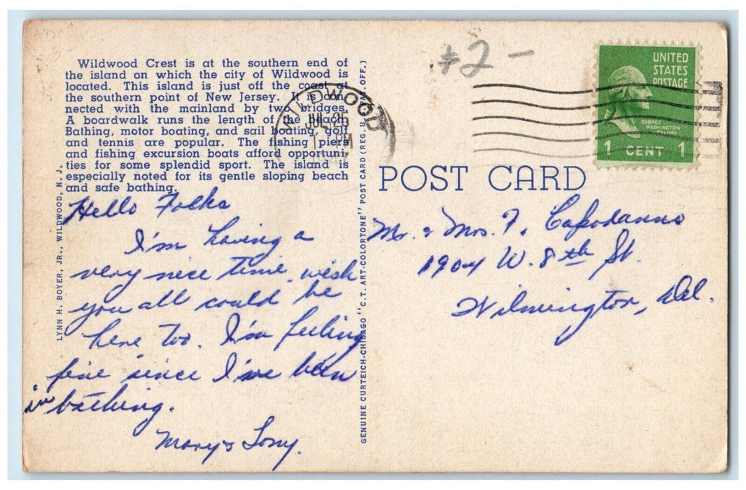 1947 Greetings from Wildwood Crest Banner New Jersey NJ Vintage Antique Postcard