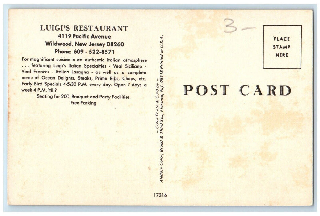 c1960 Luigi's Restaurant Italian Multi-View Wildwood New Jersey NJ Postcard
