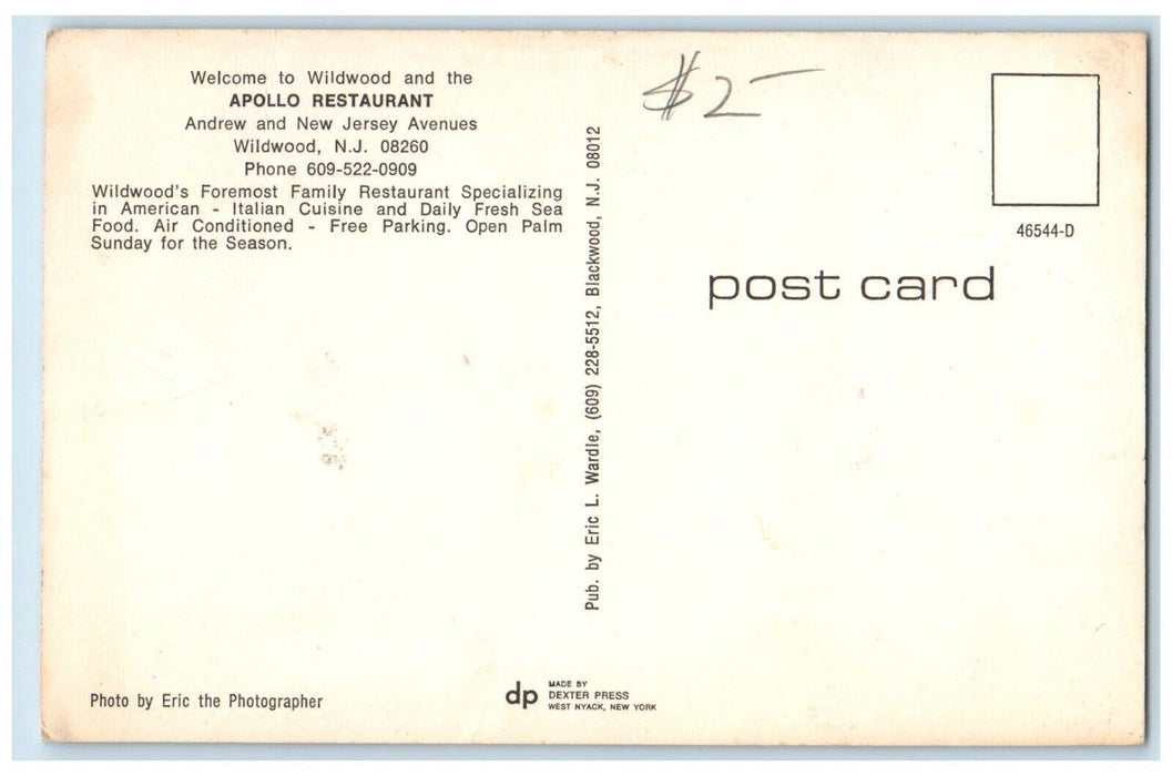 c1960 Apollo Restaurant Multi-View Wildwood New Jersey Vintage Antique Postcard