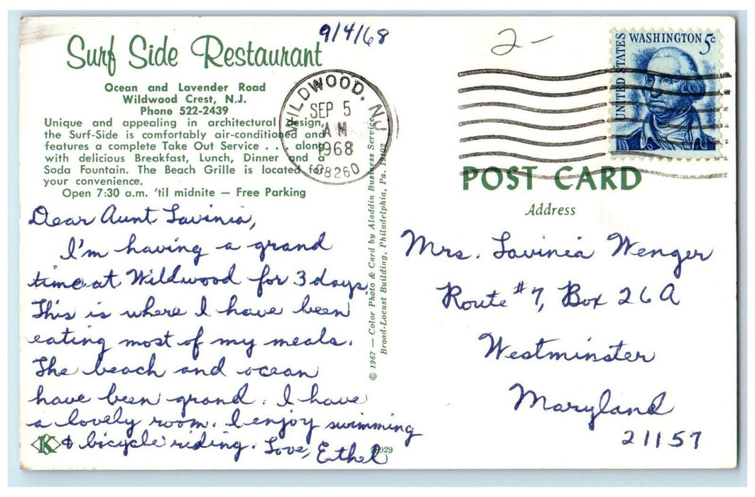 1968 Surf Side Restaurant Multi-View Wildwood Crest New Jersey Vintage Postcard