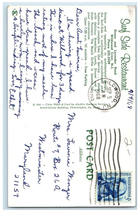 1968 Surf Side Restaurant Multi-View Wildwood Crest New Jersey Vintage Postcard