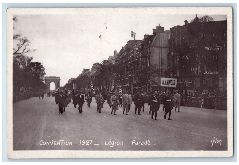 1927 Convention Legion Parade American Flag Paris France RPPC Photo Postcard