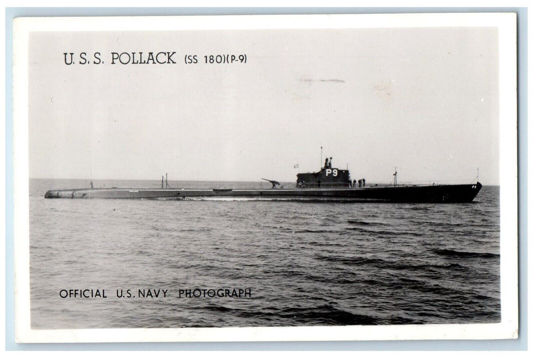 1944 U.S.S. Pollack SS 180 P-9 Navy Ship Soldier Mail RPPC Posted Photo Postcard