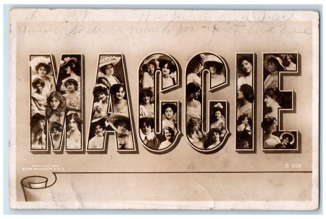 1906 Maggie Large Letter Beautiful Girls Rotograph RPPC Photo Postcard