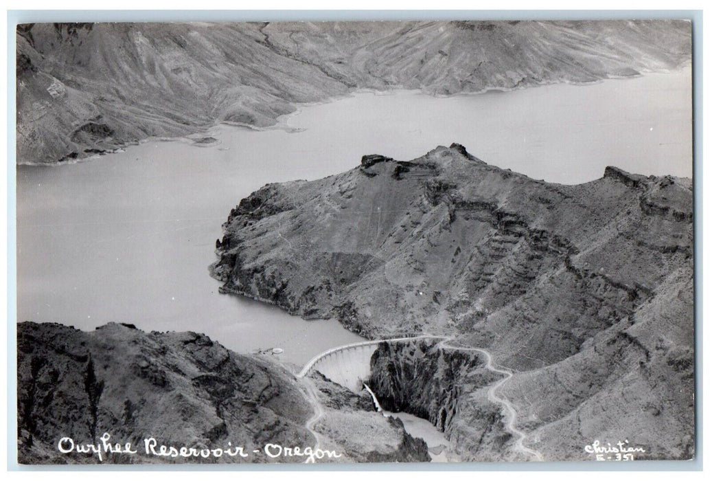 c1950's Bird's Eye View Owyhee Reservoir Dam Oregon OR RPPC Photo Postcard