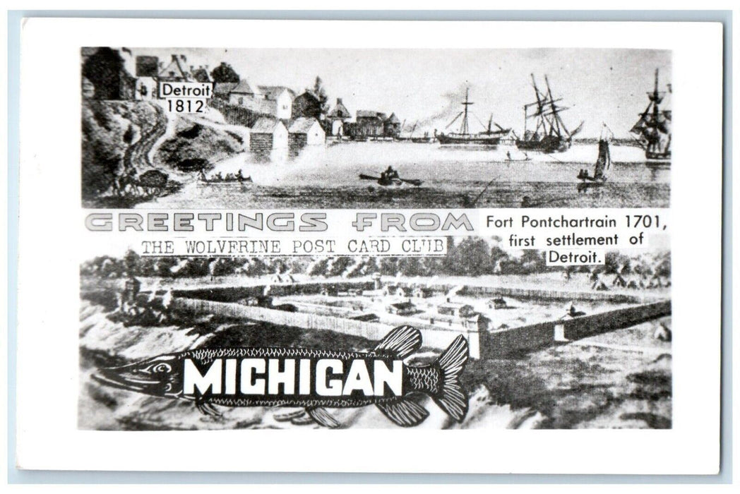 c1950 Greetings Wolverine Club Fort Pontchartrain Detroit MI RPPC Photo Postcard