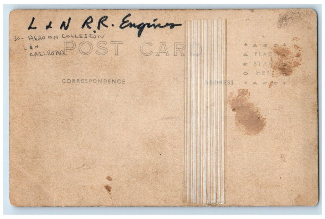 c1920's Head On Collision L&N Railroad Train Locomotives RPPC Photo Postcard