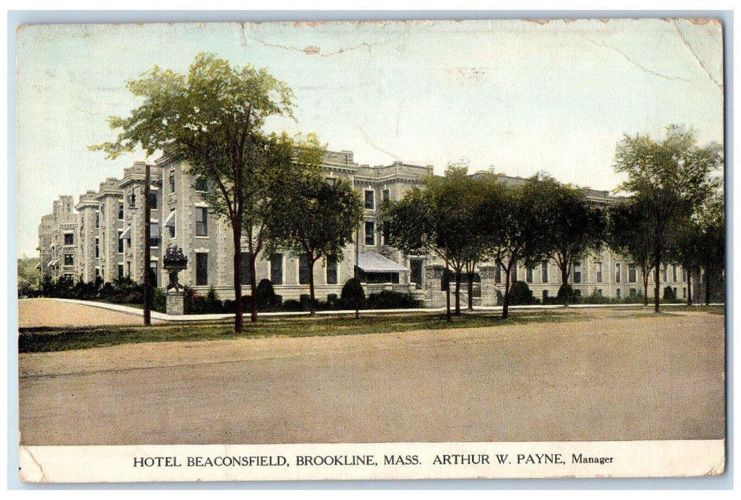 1918 Hotel Beaconsfield Brookline Massachusetts MA Posted Antique Postcard