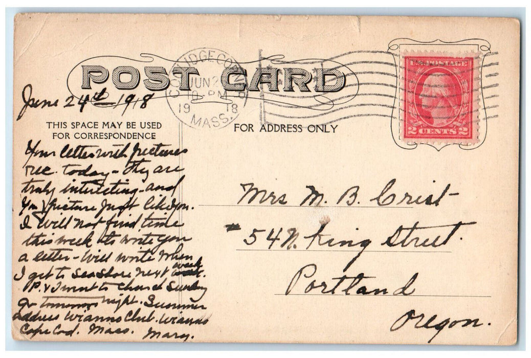 1918 Hotel Beaconsfield Brookline Massachusetts MA Posted Antique Postcard