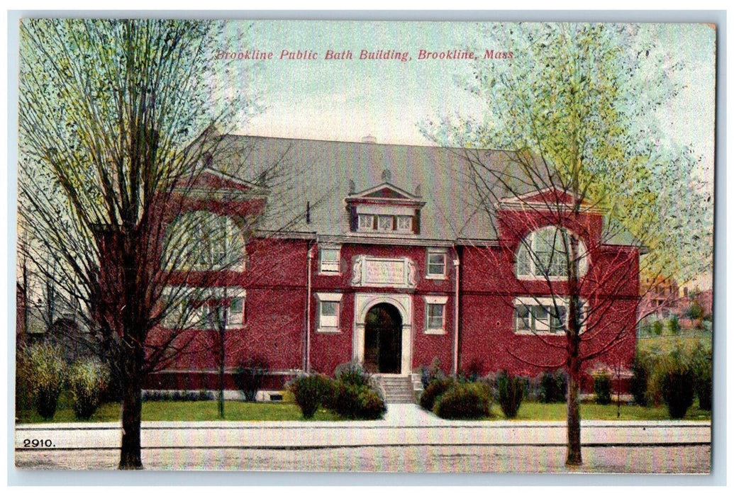 c1910 Bookline Public Bath Building Brookline Massachusetts MA Postcard