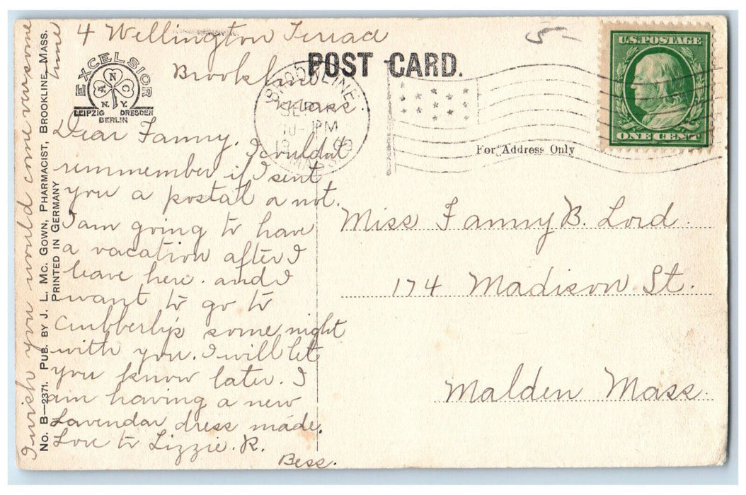 1909 Harvard Congregational Church Brookline Massachusetts MA Unposted Postcard