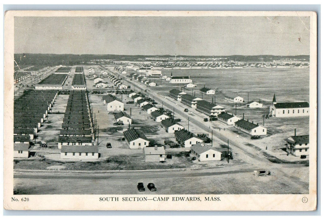 c1940's Aerial View South Section Camp Edwards Massachusetts MA Vintage Postcard
