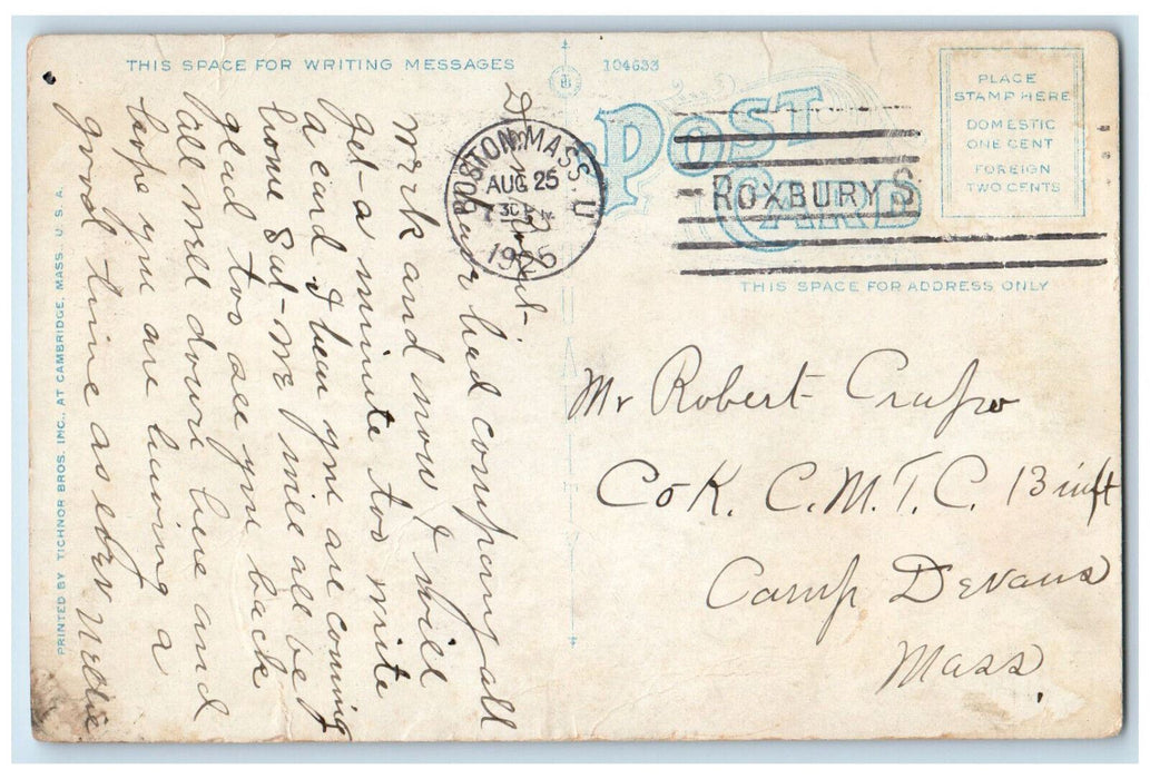 1925 Statue of John Harvard Cambridge Massachusetts MA Vintage Unposted Postcard