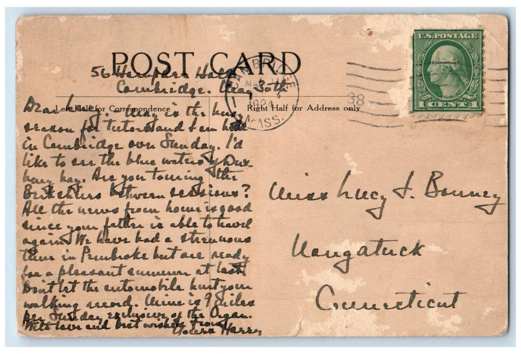 1924 Lawrence Hall Episcopal Theological School MA Vintage Posted Postcard