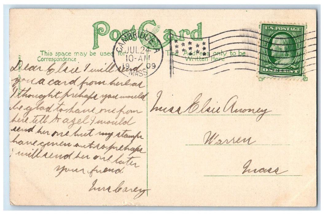 1909 Elizabeth Carey Agassiz House Cambridge Massachusetts MA Antique Postcard