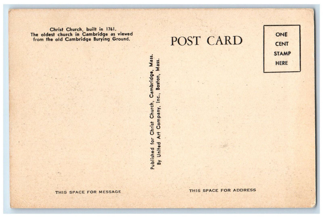 c1940's Burying Ground Christ Church Cambridge Massachusetts MA Postcard