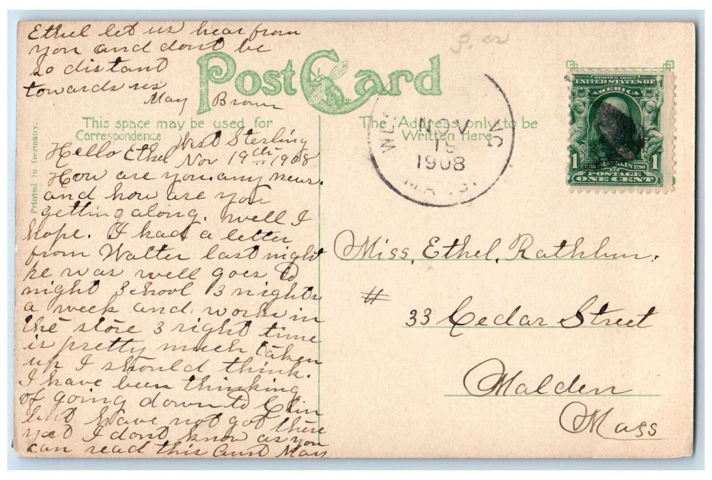 1908 Latin High School Cambridge Massachusetts MA Antique Posted Postcard