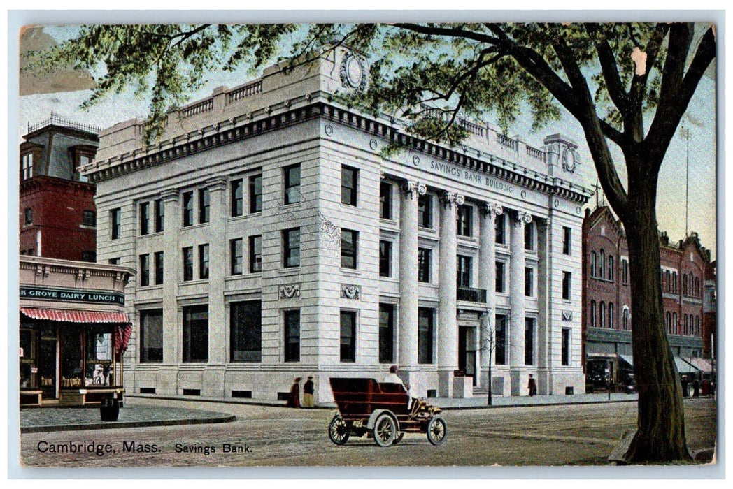 1910 Restaurant Savings Bank Cambridge Massachusetts MA Antique Posted Postcard