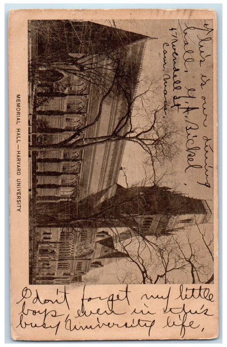 1906 Memorial Hall Harvard University Cambridge Massachusetts MA Postcard