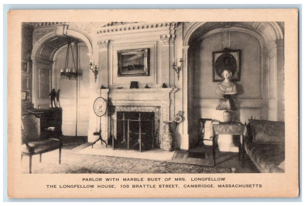 c1940's Mrs. Longfellow Parlor with Marble Bust Cambridge MA Unposted Postcard