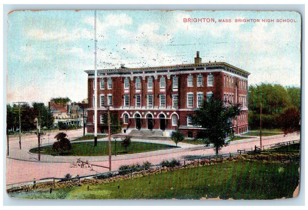 1909 Brighton High School, Brighton Massachusetts MA Antique Posted Postcard