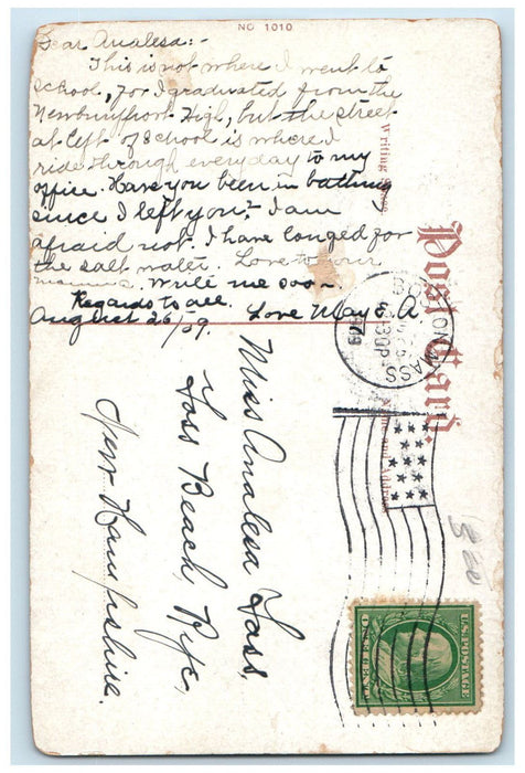 1909 Brighton High School, Brighton Massachusetts MA Antique Posted Postcard