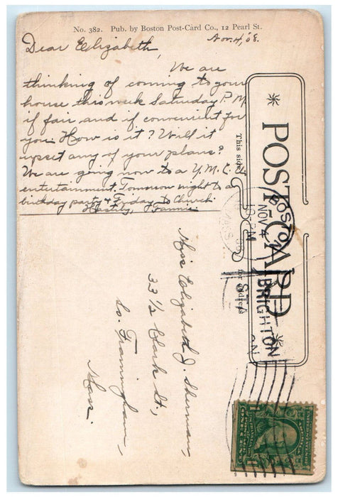 1908 Helen Gifford Home for Animals Brighton Massachusetts MA Antique Postcard