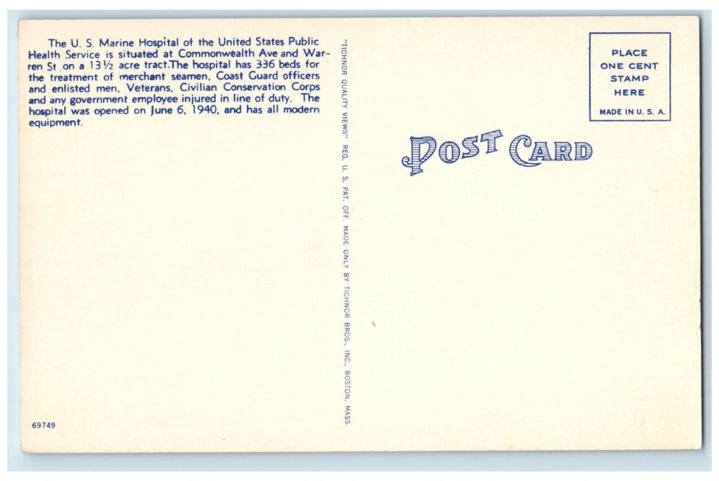c1940's U.S. Marine Hospital, Brighton Massachusetts MA Vintage Postcard
