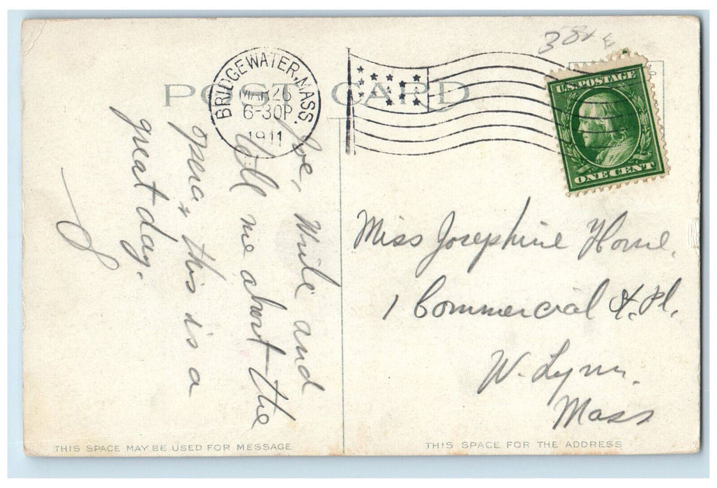 1911 Normal School Bridgewater Massachusetts MA Antique Posted Postcard