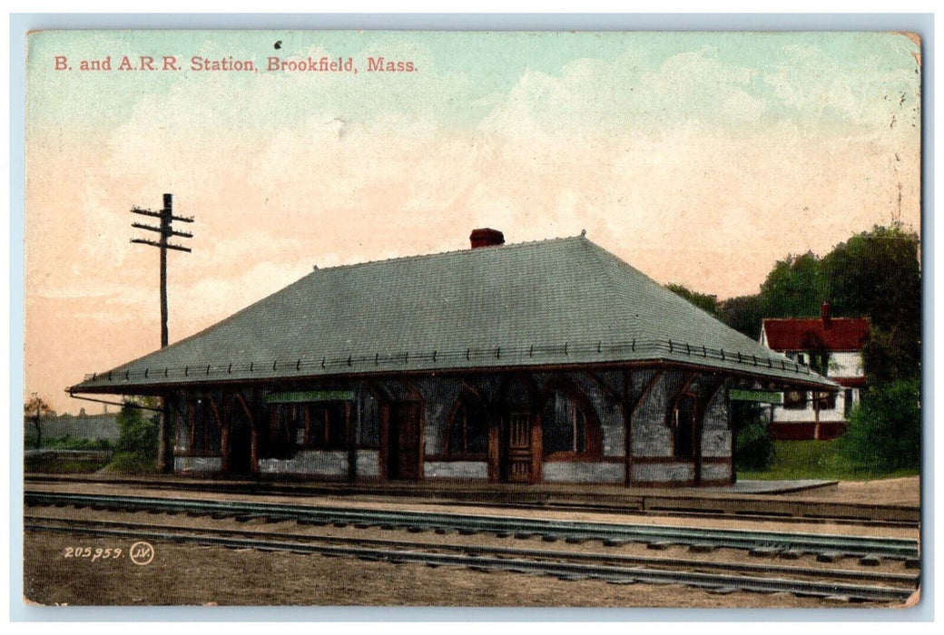c1910 B and A. Railroad Station Brookfield Massachusetts MA Postcard