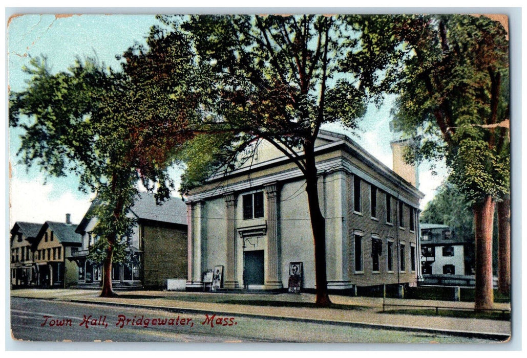 1913 Town Hall Bridgewater Massachusetts MA Antique Posted Postcard