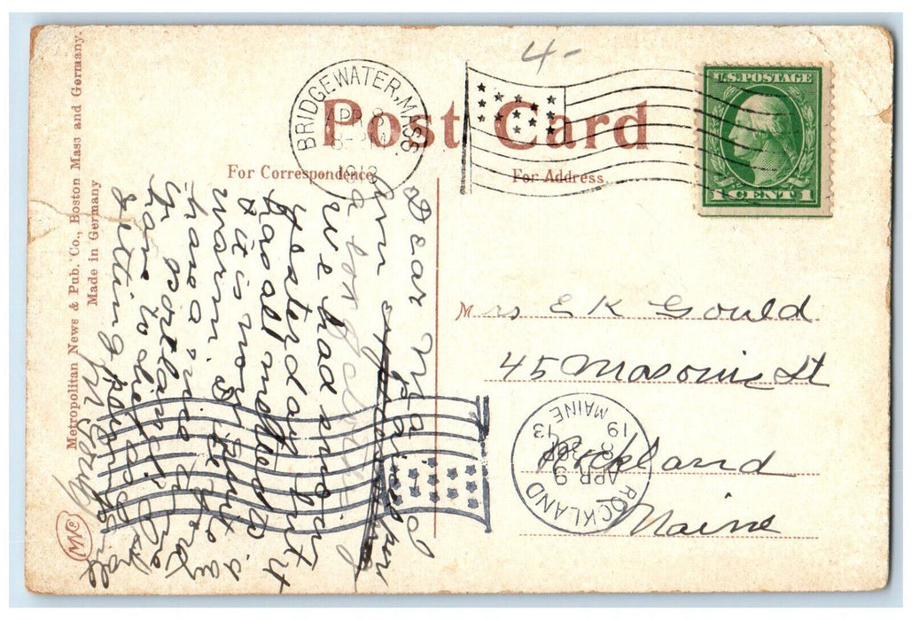 1913 Town Hall Bridgewater Massachusetts MA Antique Posted Postcard