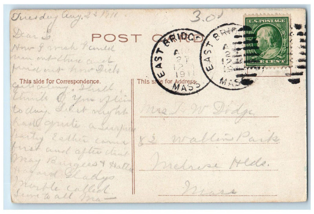 1911 Gymnasium Bridgewater Massachusetts MA Antique Posted Postcard