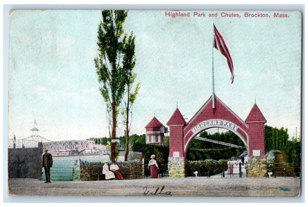 1908 Highland Park and Chutes Brockton Massachusetts MA Antique Posted Postcard