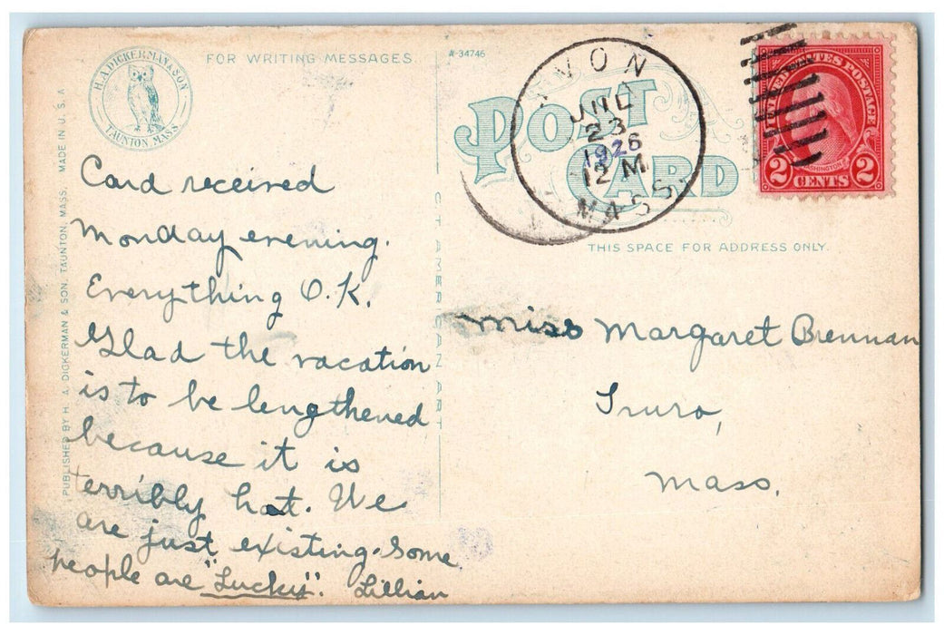 1926 Residence of Ex-Governor W.L. Douglas Brockton Massachusetts MA Postcard