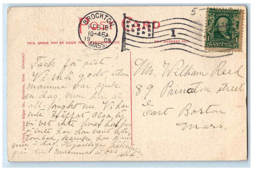 1909 Commercial Club Brockton Massachusetts MA Antique Posted Postcard