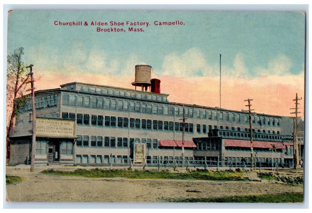 1913 Churchill & Alden Shoe Factory Campello, Brockton Massachusetts MA Postcard
