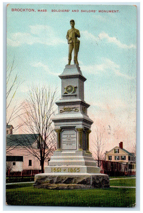1917 Soldiers and Sailors Monument Brockton Massachusetts MA Antique Postcard