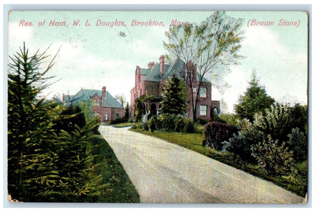 c1910 Res of Hom. W.L. Douglas Brockton Massachusetts MA (Brown Stone) Postcard