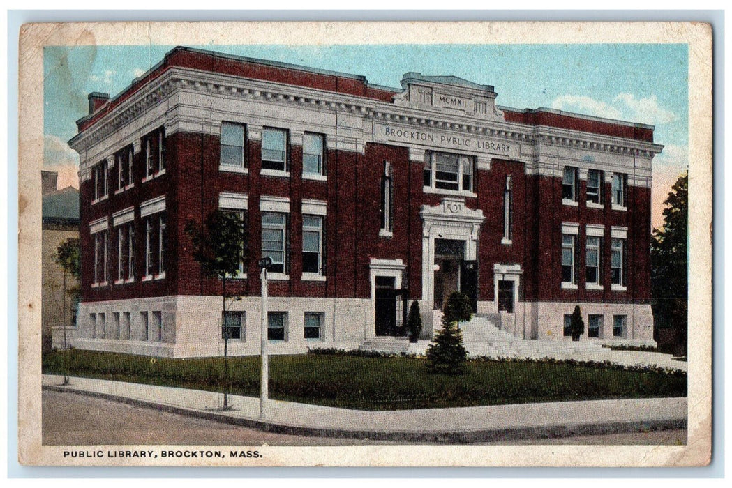 1922 Public Library Brockton Massachusetts MA Posted Antique Postcard