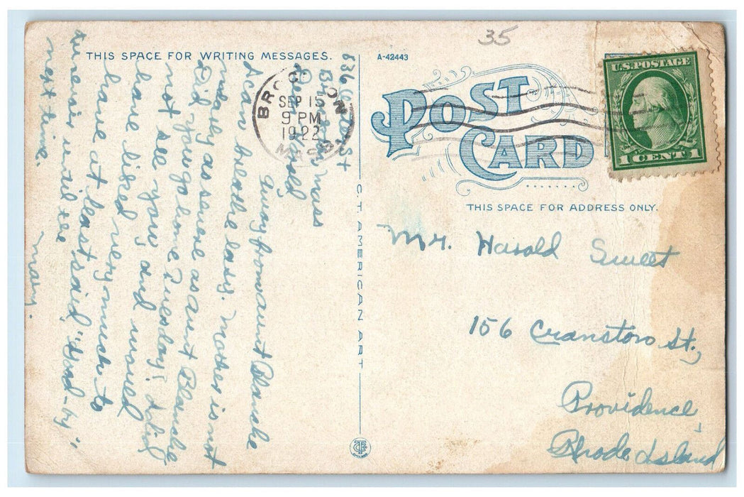 1922 Public Library Brockton Massachusetts MA Posted Antique Postcard