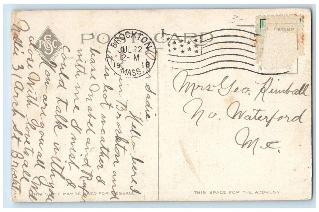 1916 Commercial Club House, Brockton Massachusetts MA Posted Antique Postcard