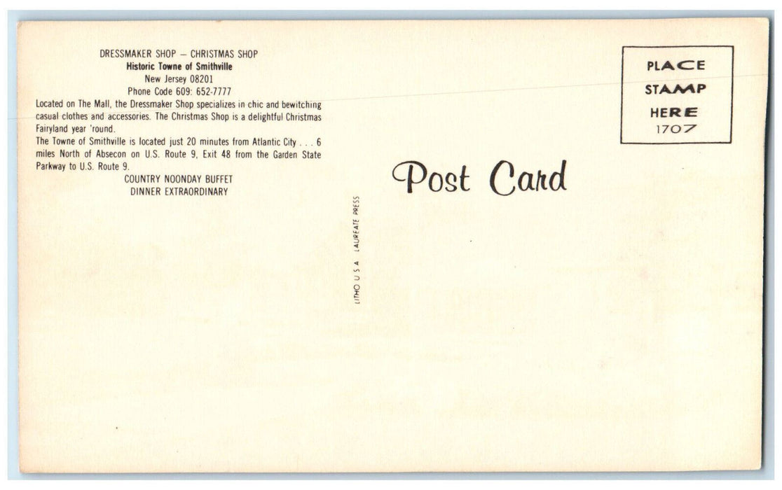 c1960's Dressmaker & Christmas Shop, Historic Towne of Smithville NJ Postcard