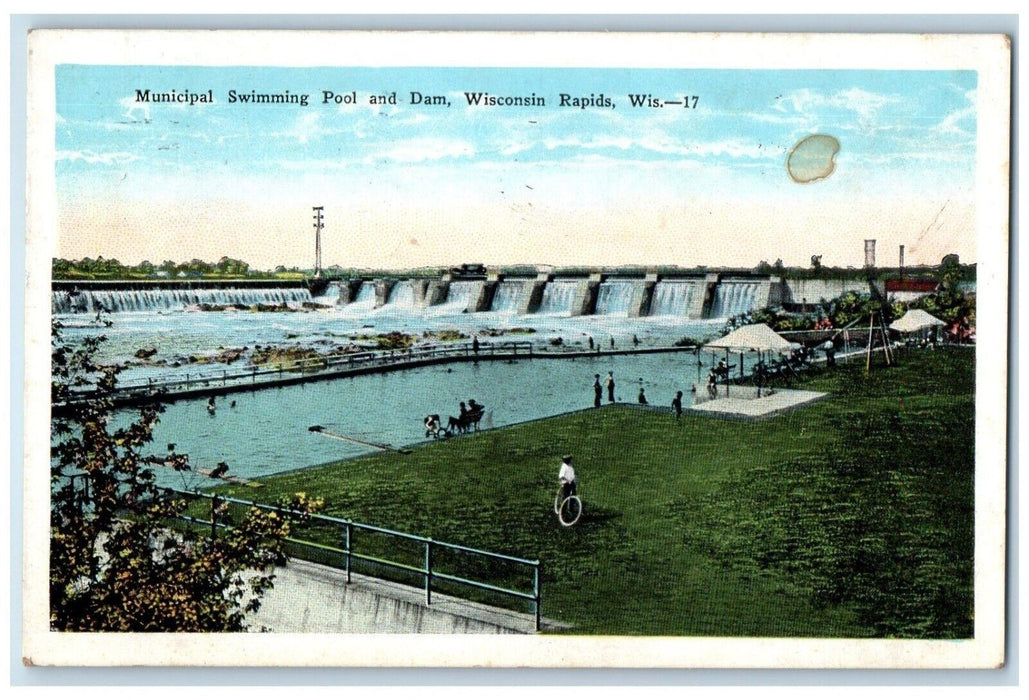 1932 Municipal Swimming Pool Dam Wisconsin Rapids Wisconsin WI Vintage Postcard