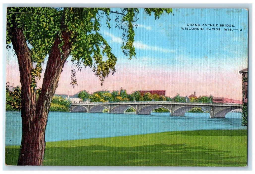 c1940 Grand Avenue Bridge Lake Wisconsin Rapids Wisconsin WI Vintage Postcard