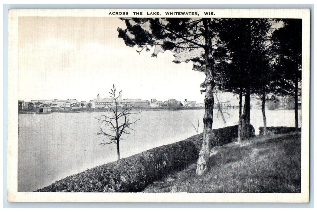 c1940 Across the Lake Scenic View Trees Whitewater Wisconsin WI Vintage Postcard