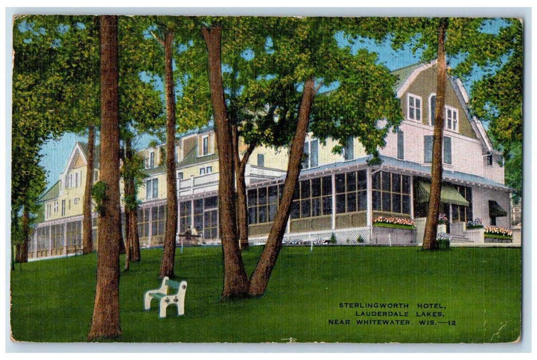 1955 Sterlington Hotel Lauderdale Lakes Whitewater Wisconsin WI Vintage Postcard