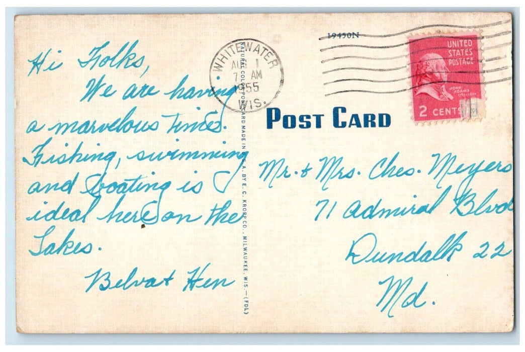 1955 Sterlington Hotel Lauderdale Lakes Whitewater Wisconsin WI Vintage Postcard