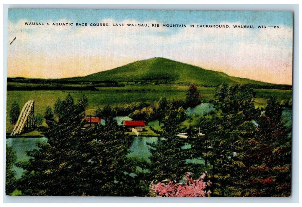 c1940 Wausau Aquatic Race Lake Course Rib Mountain Wausau Wisconsin WI Postcard